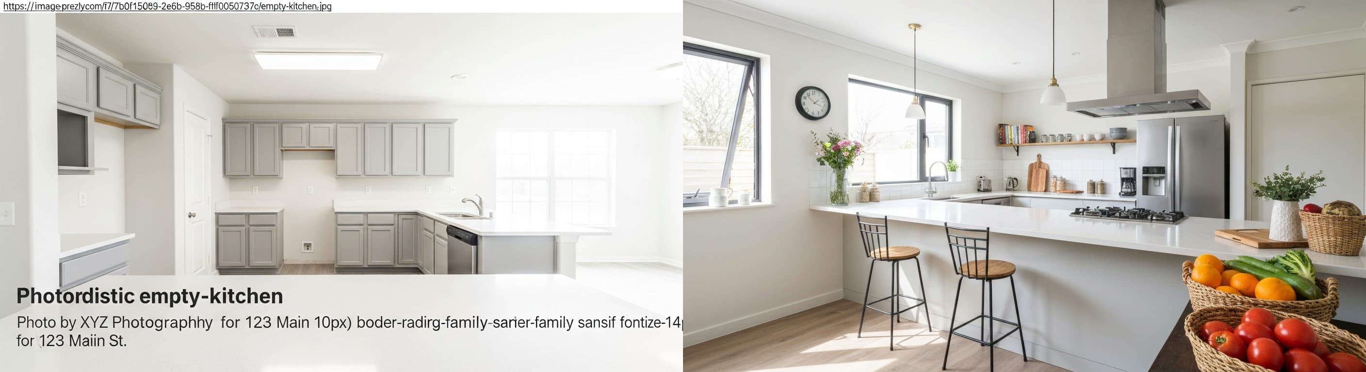 Küche: Vorher vs. Nachher virtuelles Staging