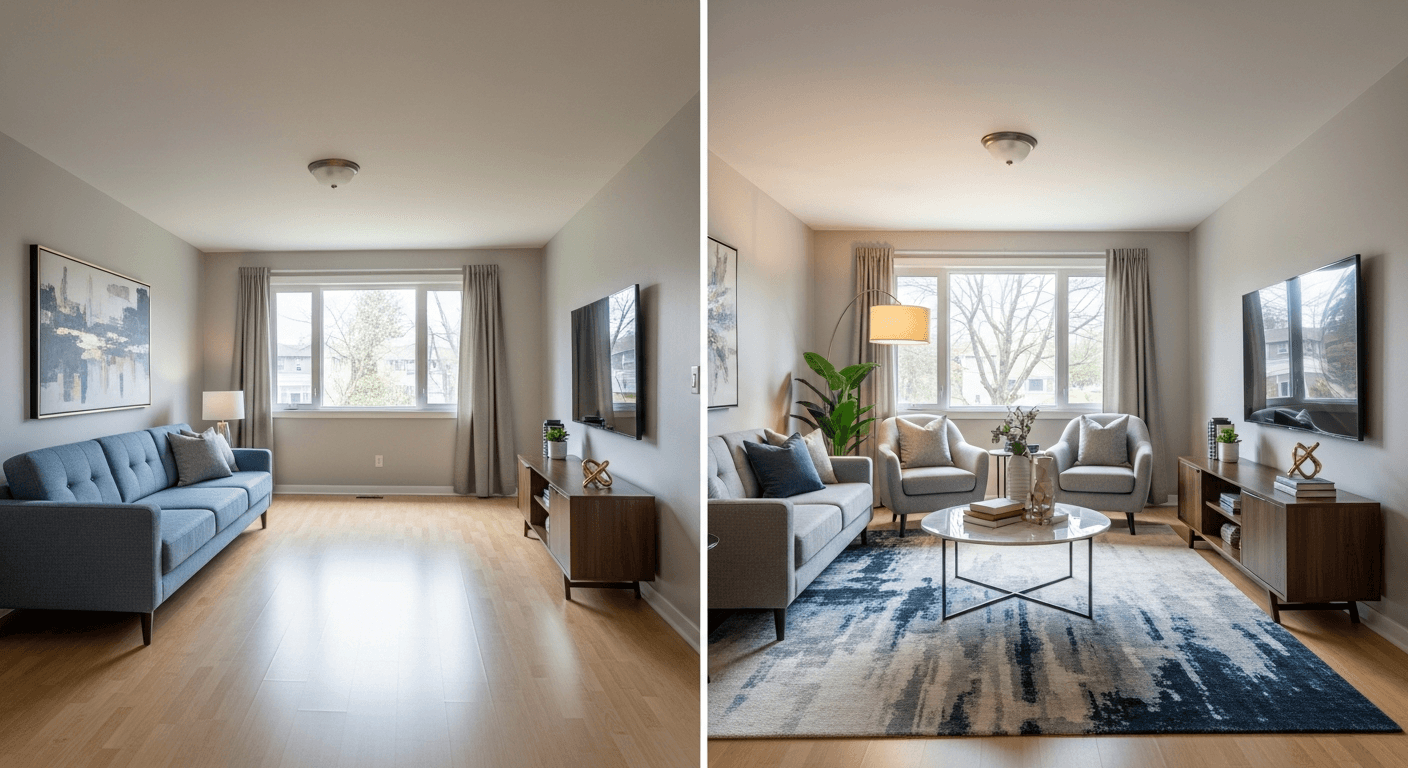 Schlafzimmer: Vorher vs. Nachher virtuelles Staging