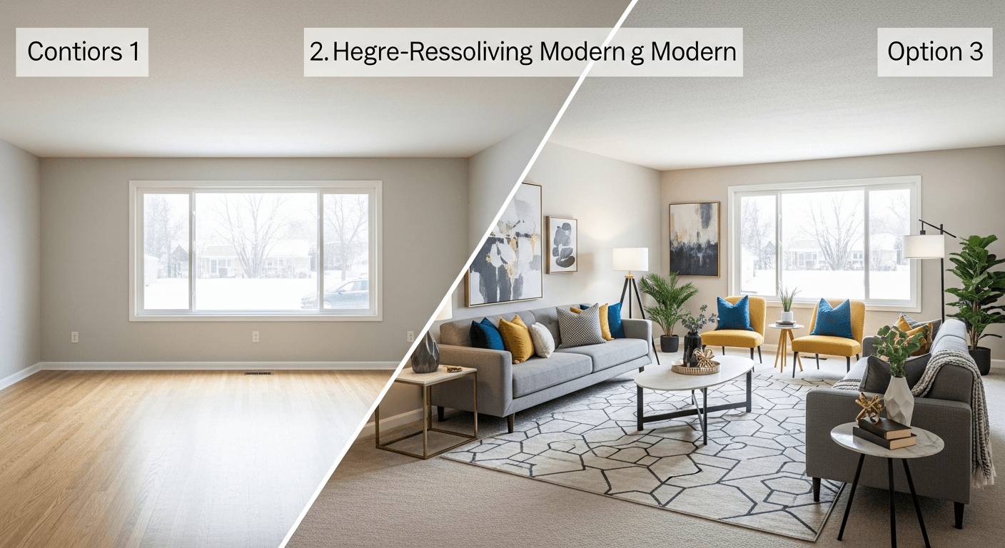 Wohnzimmer: vor vs. nach virtuellem Staging