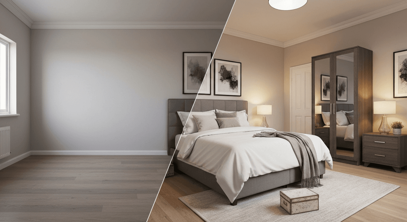 Küche: vor vs. nach virtuellem Staging