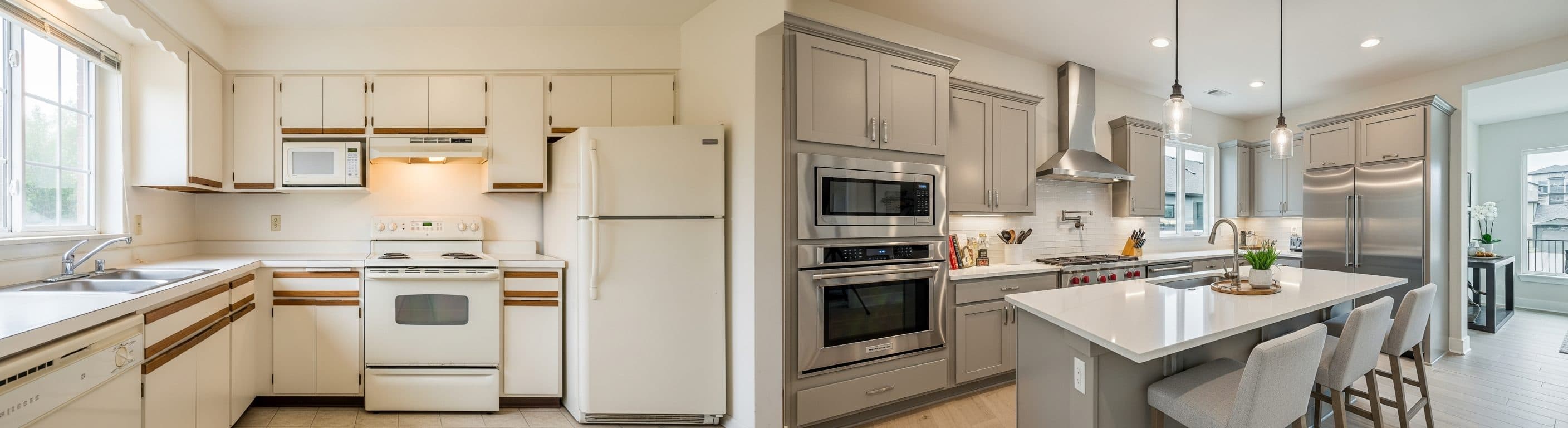 Küche: vor vs. nach virtuellem Staging