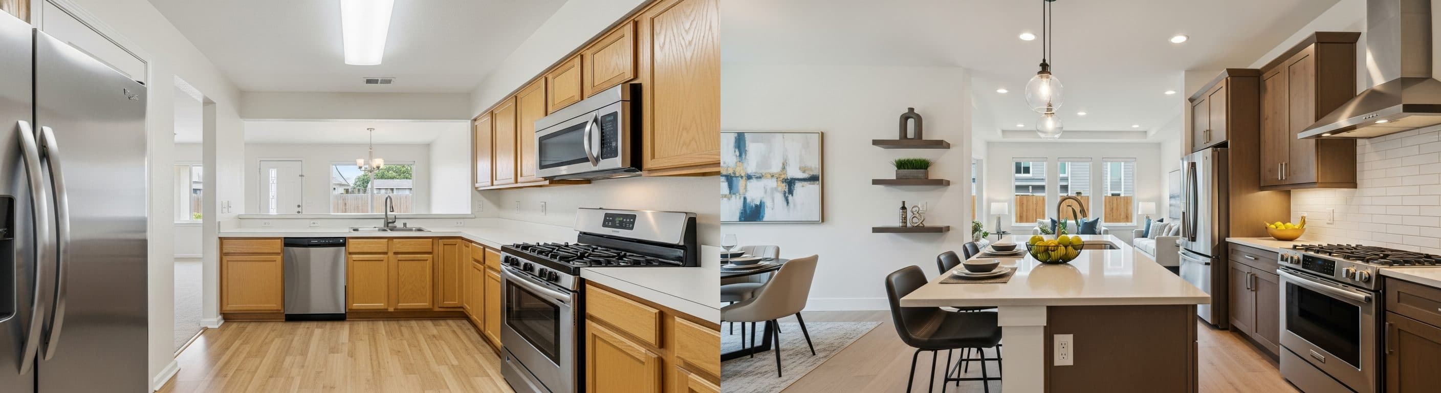 Küche: vor vs. nach virtuellem Staging