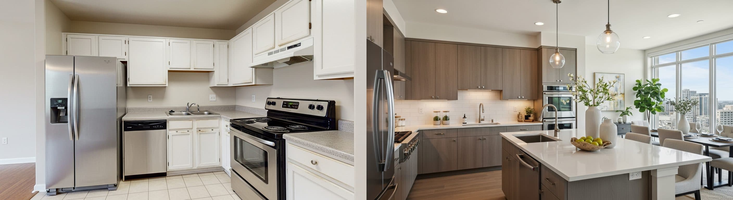 Küche: vor vs. nach virtuellem Staging