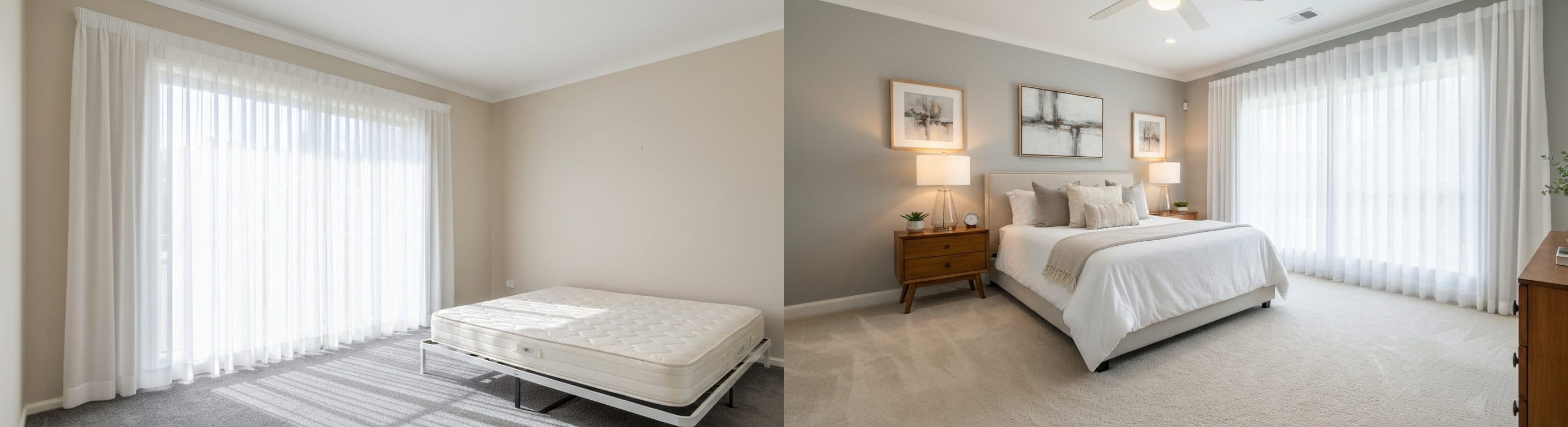 Schlafzimmer: vor vs. nach virtuellem Staging