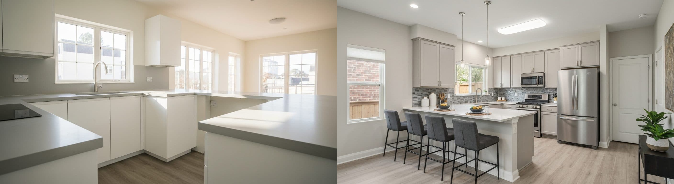 Küche: vor vs. nach virtuellem Staging