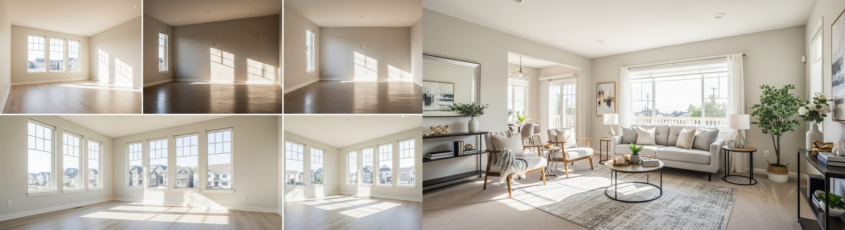 Wohnzimmer: Vorher vs. Nachher virtuelles Staging