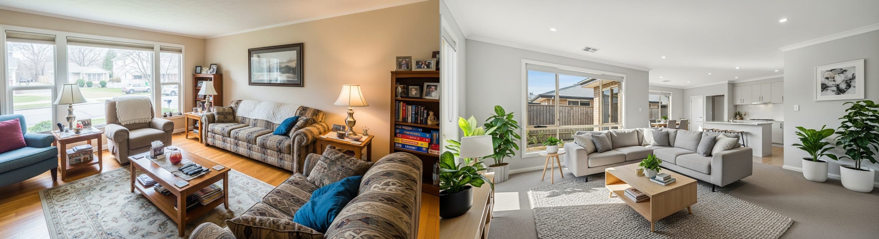 Familienwohnzimmer: Vorher vs. Nachher virtuelles Staging