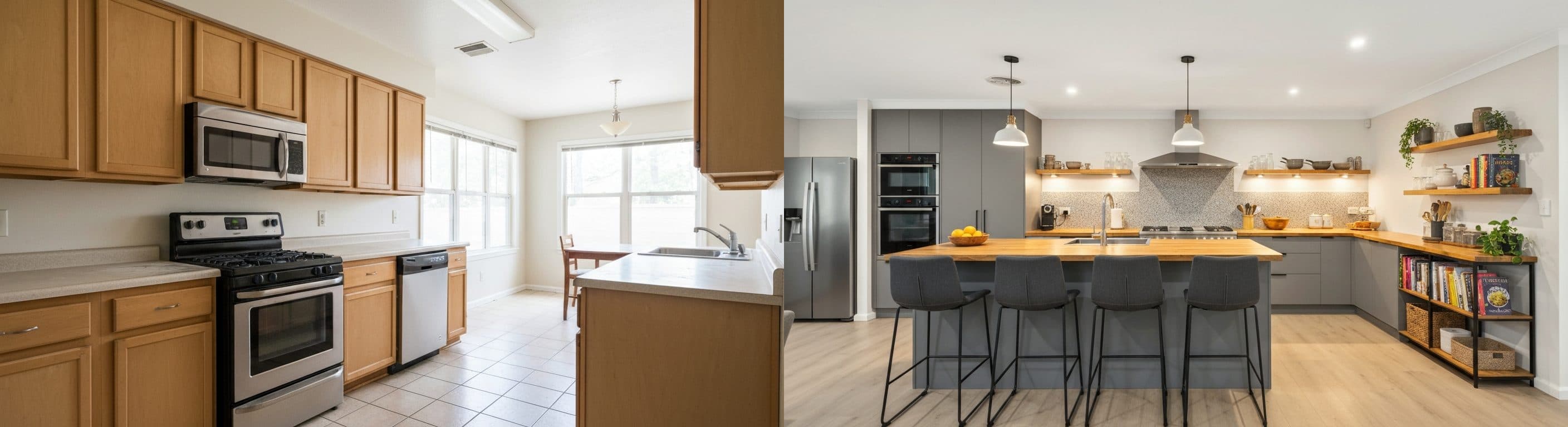 Küche: Vorher vs. Nachher virtuelles Staging