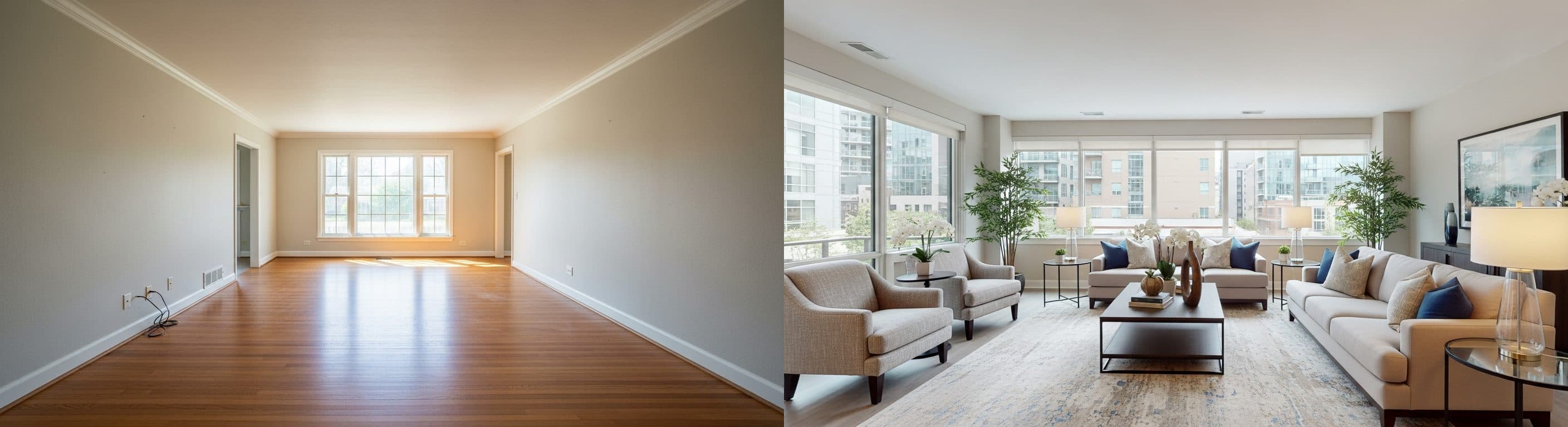 Wohnzimmer: Vorher vs. Nachher Virtual Staging