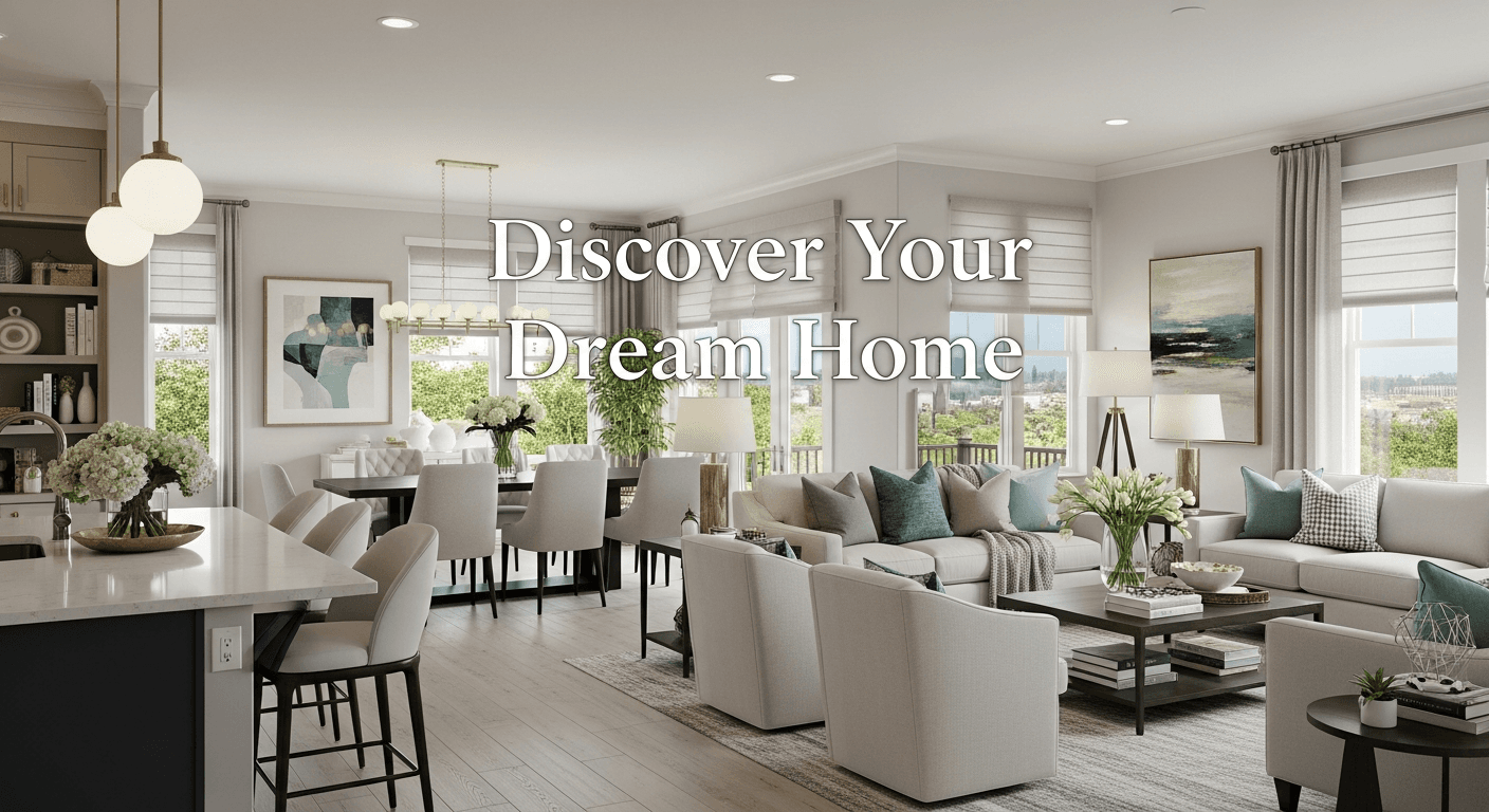 Ein wunderschön inszeniertes Wohnzimmer mit einem überzeugenden Immobilien-Exposé-Intro-Overlay