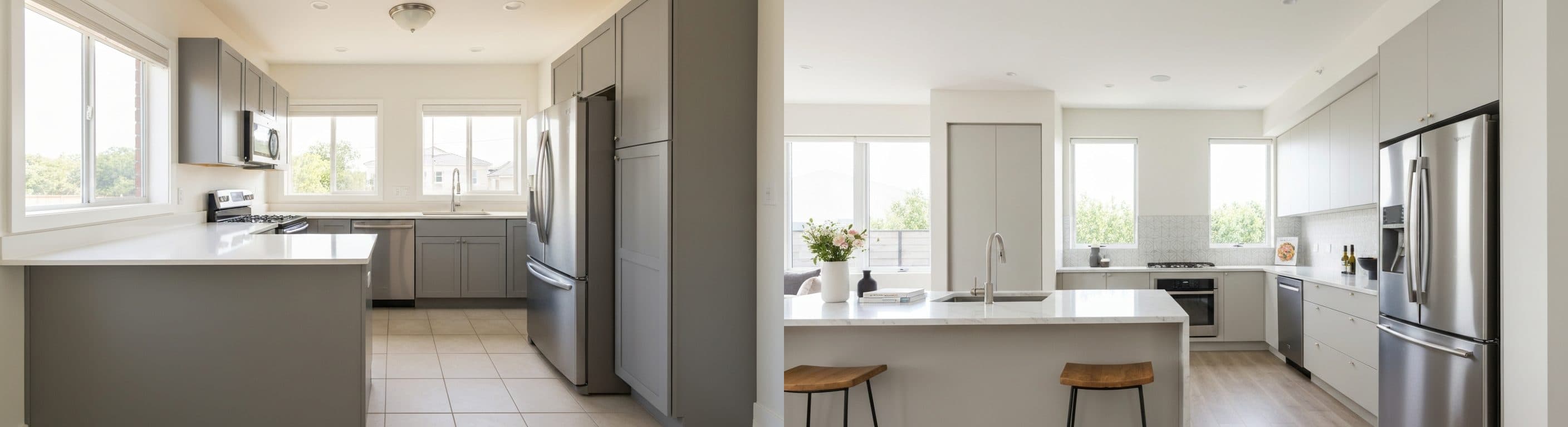 Küche: vor vs. nach virtuellem Staging