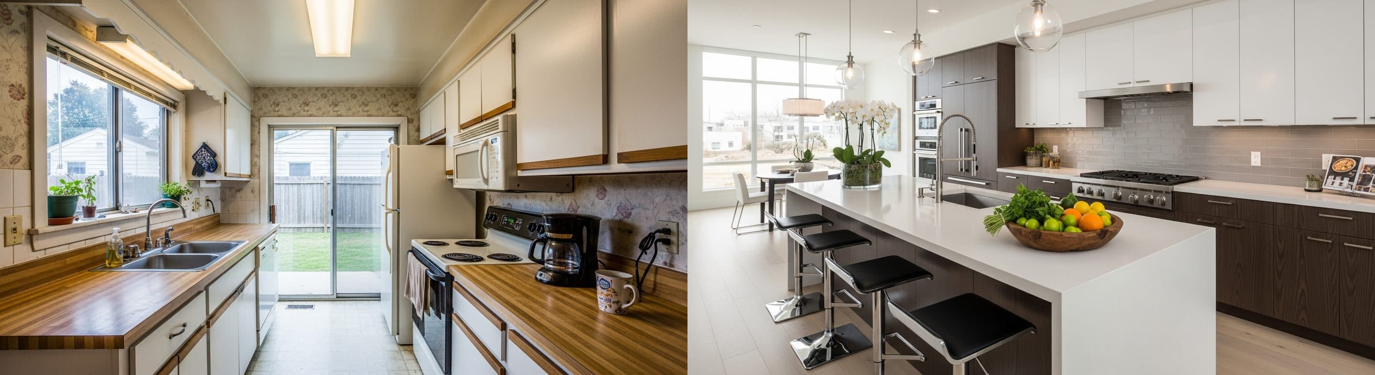 Küche: vor vs. nach virtuellem Staging