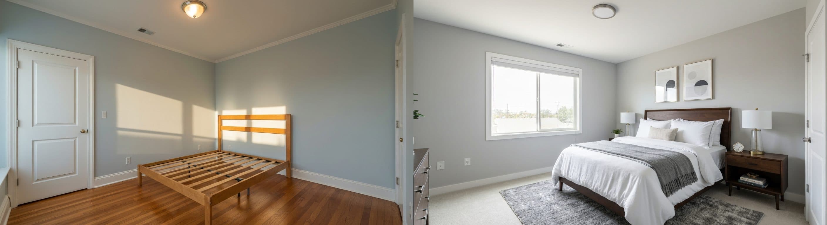 Schlafzimmer: vor vs. nach virtuellem Staging