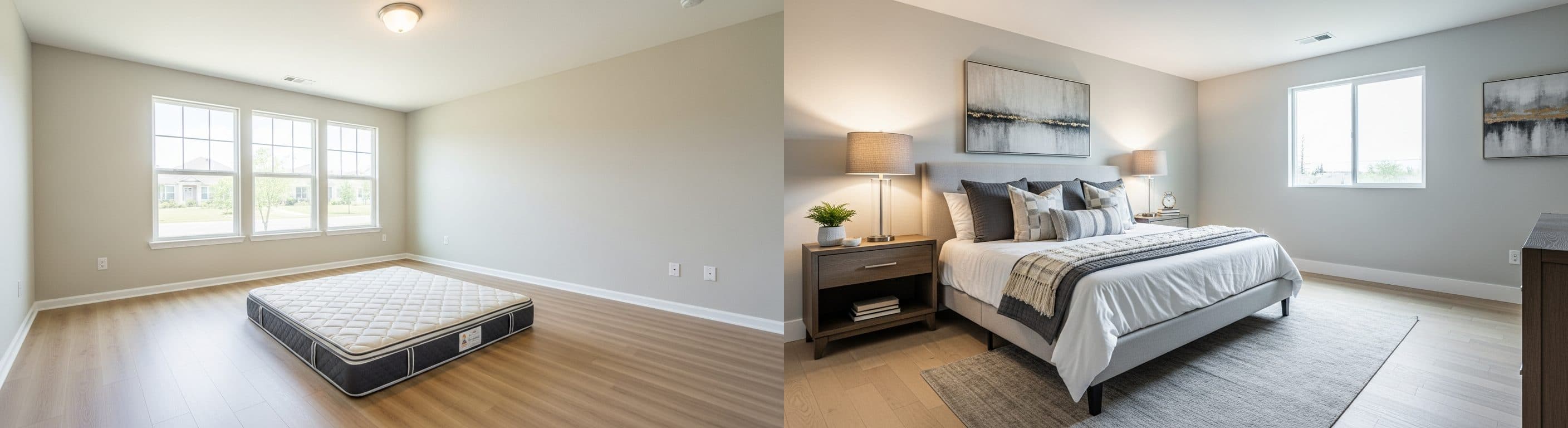 Schlafzimmer: vor vs. nach virtuellem Staging