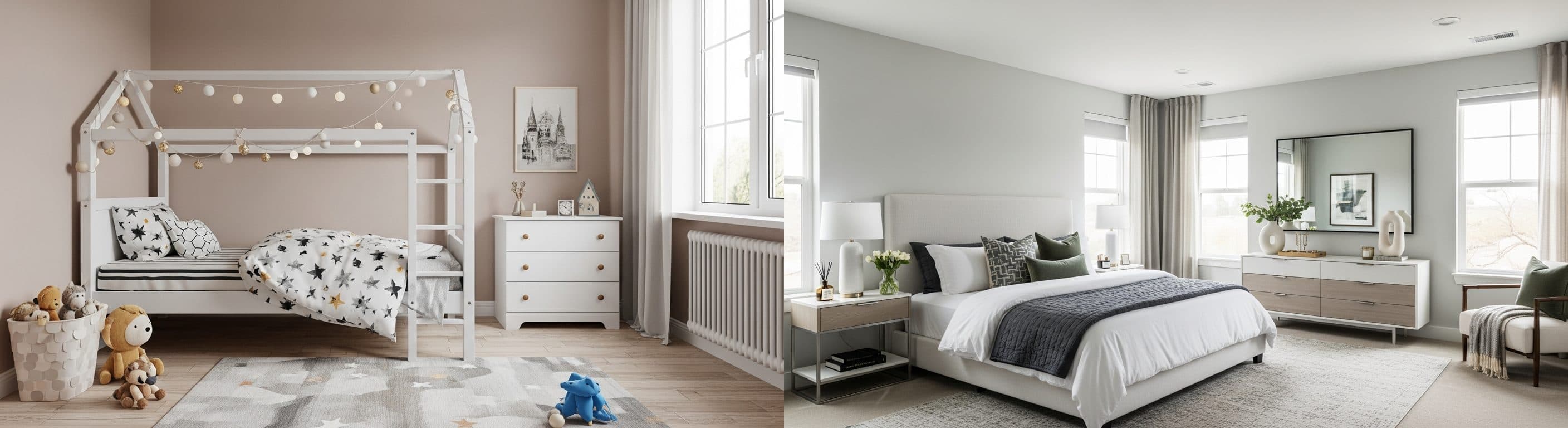Schlafzimmer: vor vs. nach Virtual Staging