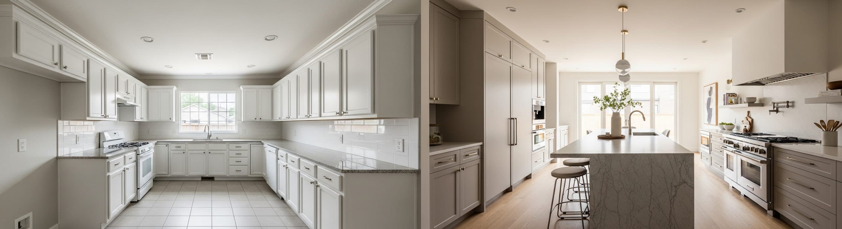 Küche: vor vs. nach virtuellem Staging