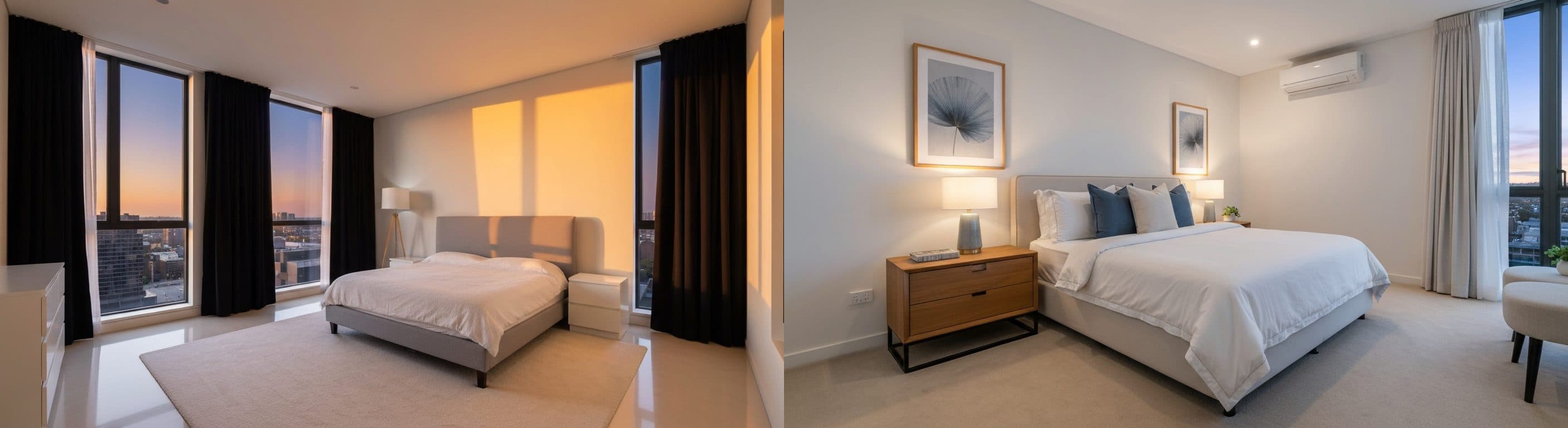 Schlafzimmer: vor vs. nach virtuellem Staging