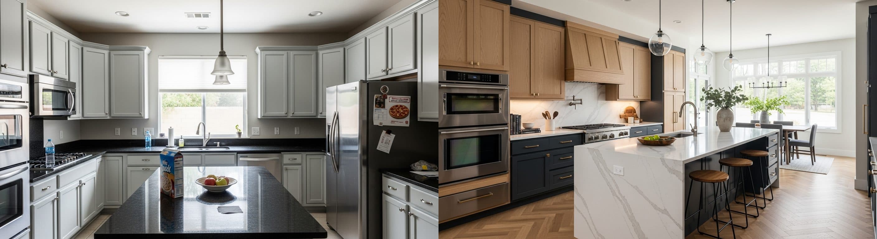 Küche: vor vs. nach virtuellem Staging