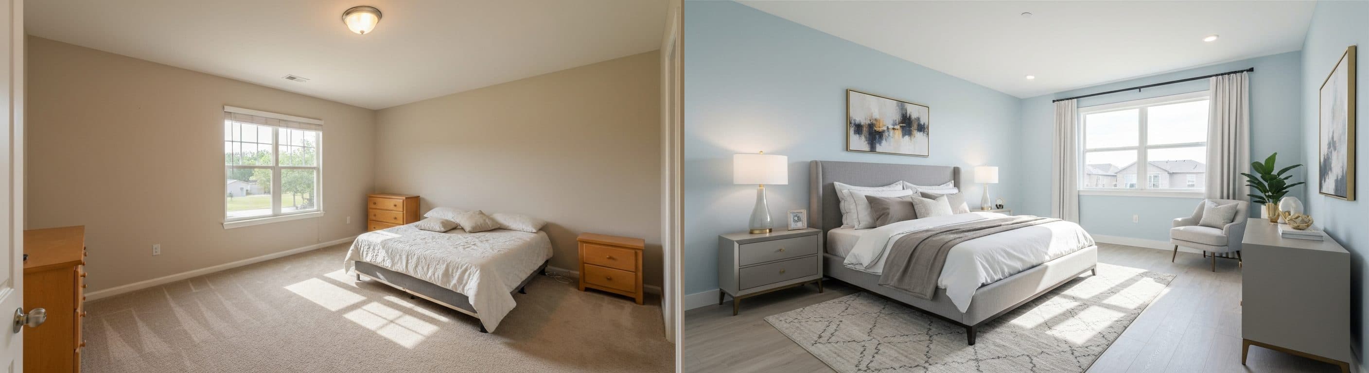 Schlafzimmer: vor vs. nach virtuellem Staging