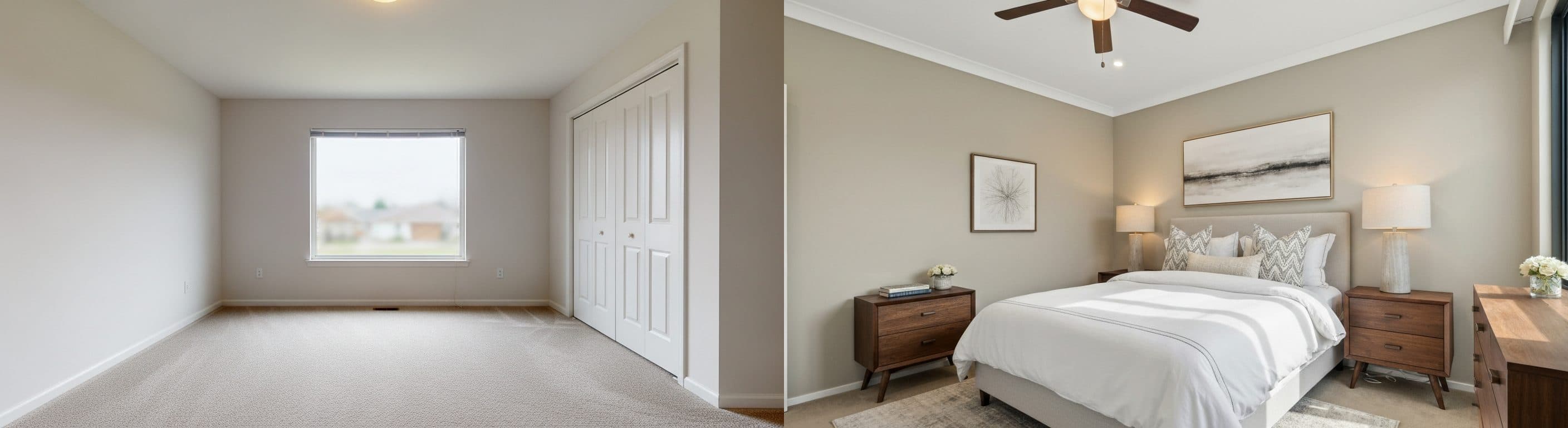 Schlafzimmer: Vorher vs. Nachher Virtuelles Staging