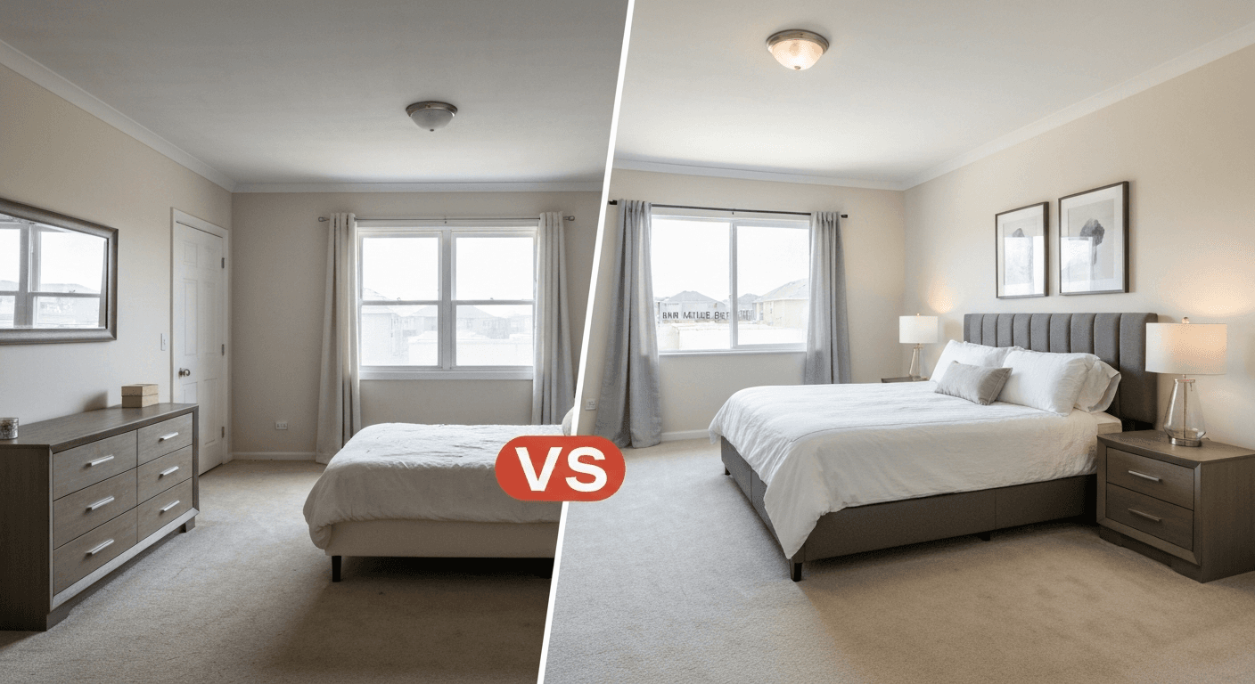 Schlafzimmer: Vorher vs. Nachher virtuelles Staging