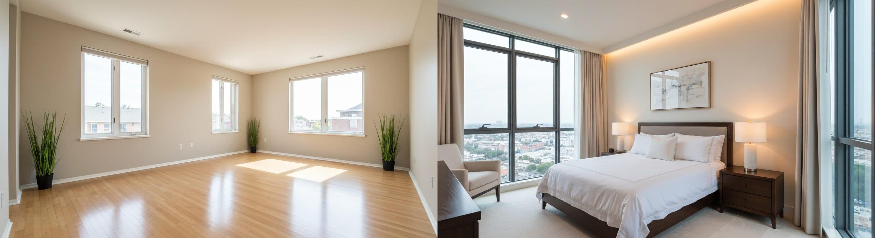 Schlafzimmer: vor vs. nach virtuellem Staging