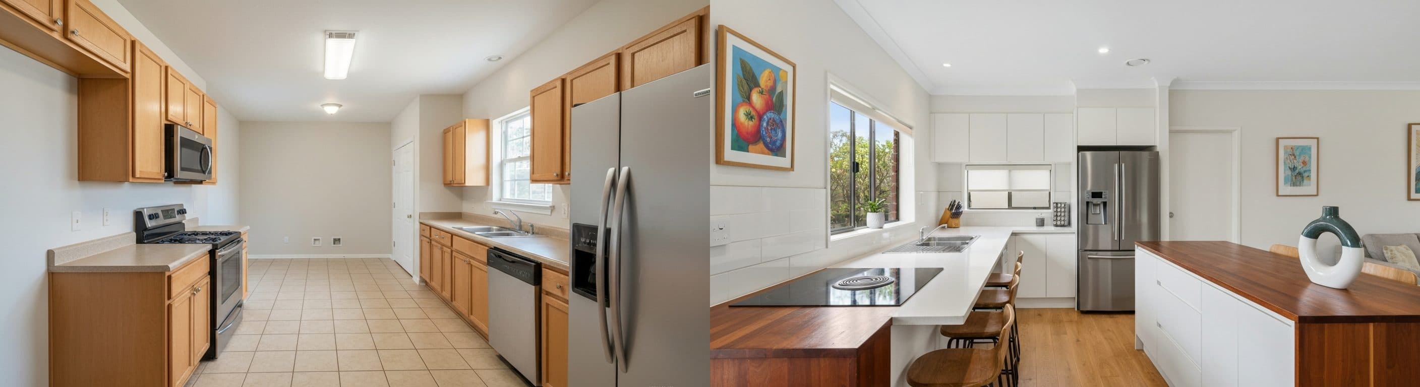 Küche: vor vs. nach virtuellem Staging